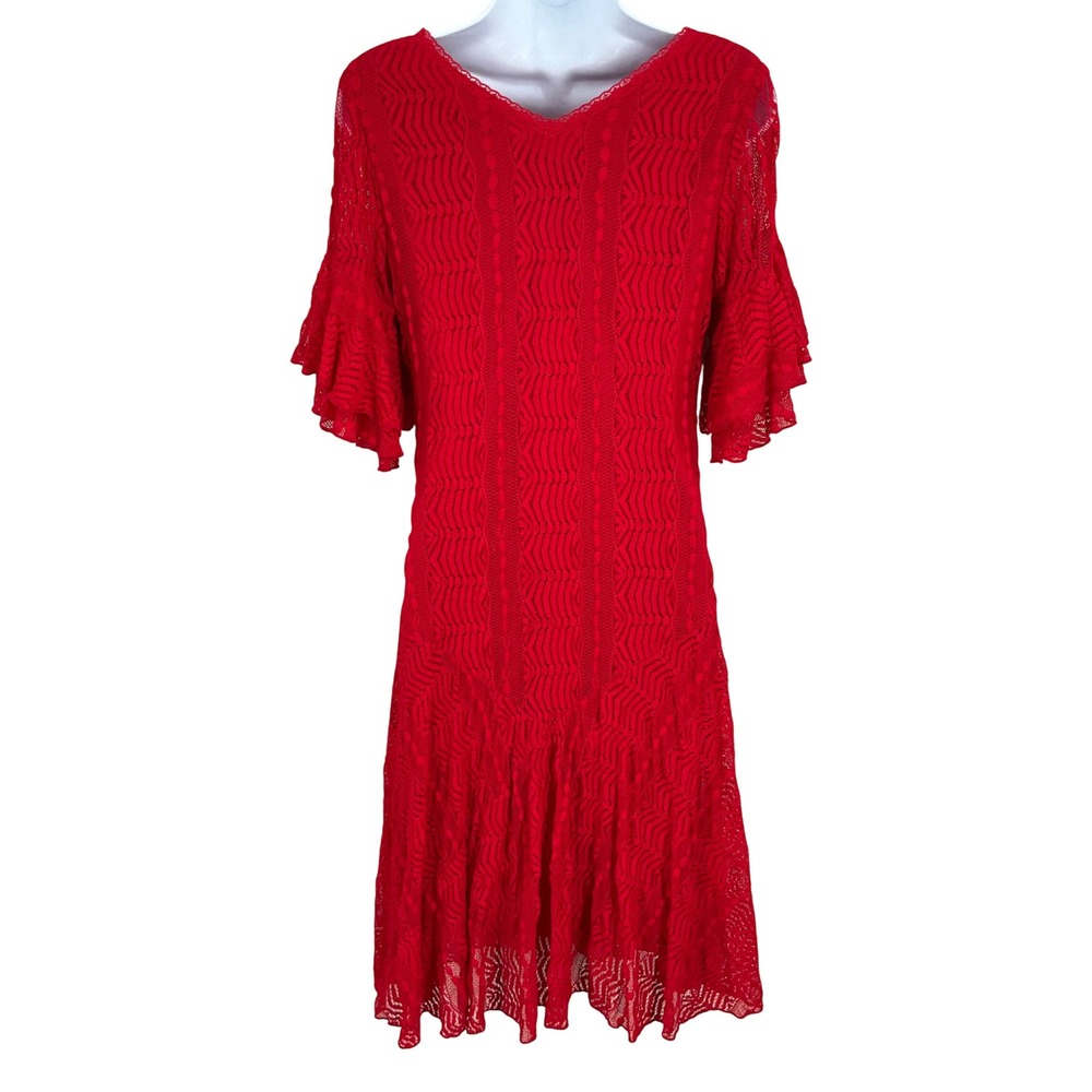 Rabbit Rabbit Rabbit Designs Dress Sz 10 Red Lace Flutter Sleeve Boho Classic - Picture 2 of 15